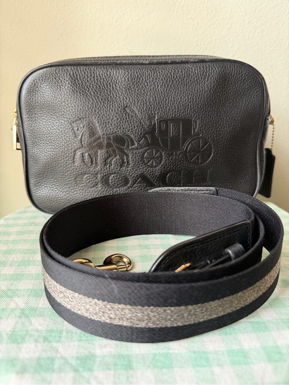 Coach Jes Black Pebbled Leather Crossbody Camera Bag F75818